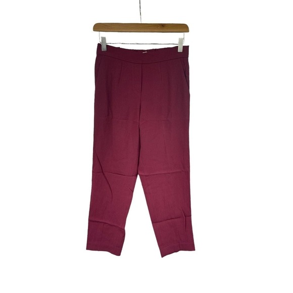 Babaton Pants Womens Size 2 Burgundy Pull On Straight Elastic Waist Trousers - Picture 1 of 7